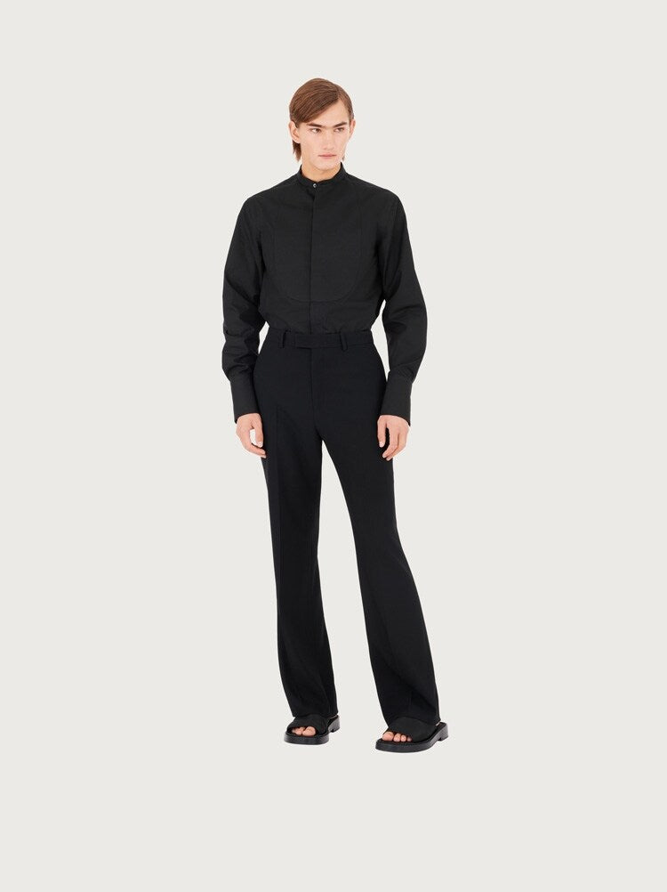FERRAGAMO MEN'S BLACK WOOL TAILORED TROUSERS