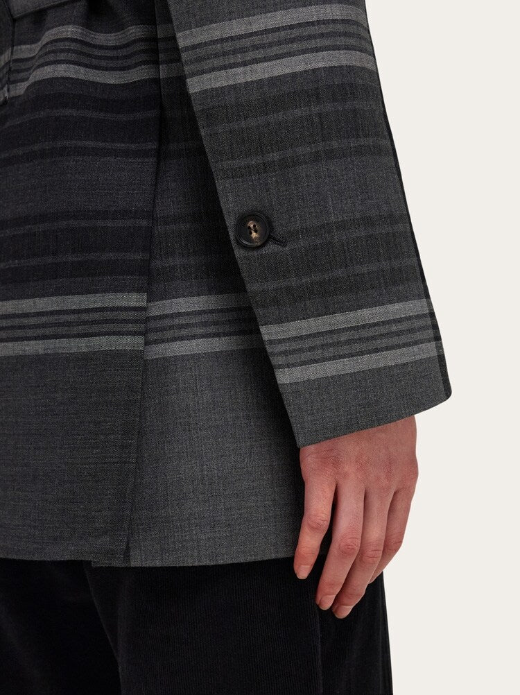 FERRAGAMO WOMEN'S GREY WOOL SILK BELTED JACKET