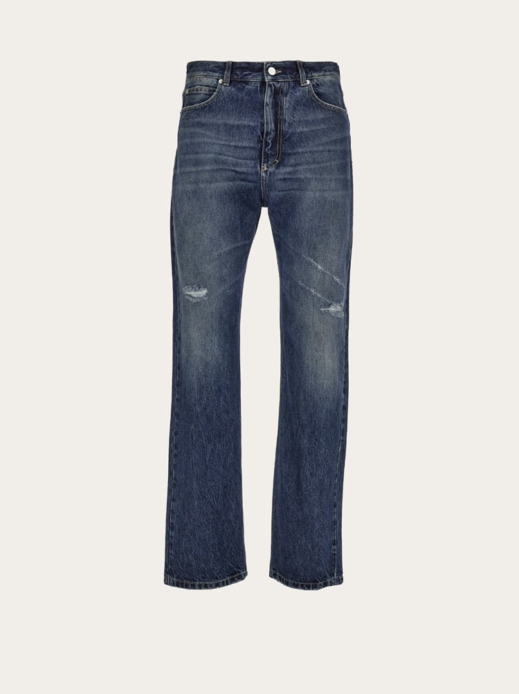 FERRAGAMO MEN'S DARK BLUE STRAIGHT TROUSERS