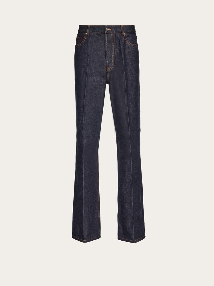 FERRAGAMO MEN'S DARK BLUE COTTON TROUSERS