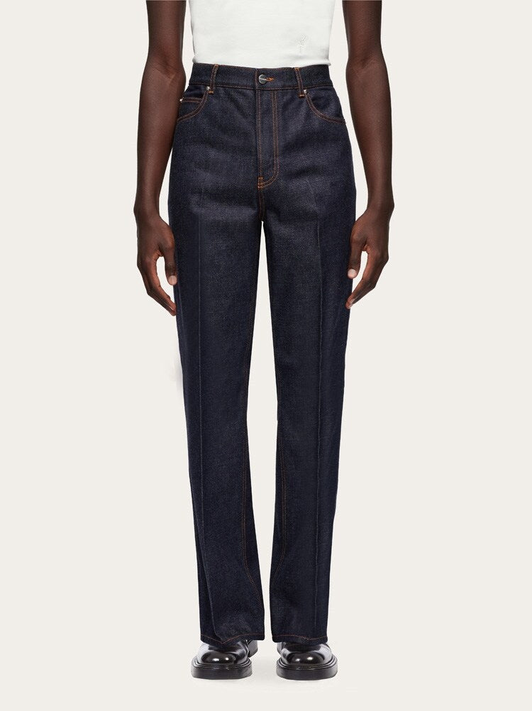 FERRAGAMO MEN'S DARK BLUE COTTON TROUSERS