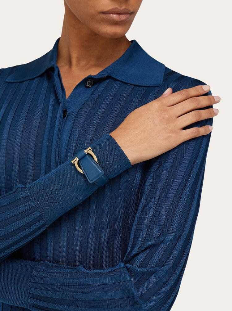 FERRAGAMO WOMEN'S BLUE LEATHER BRASS BRACELET