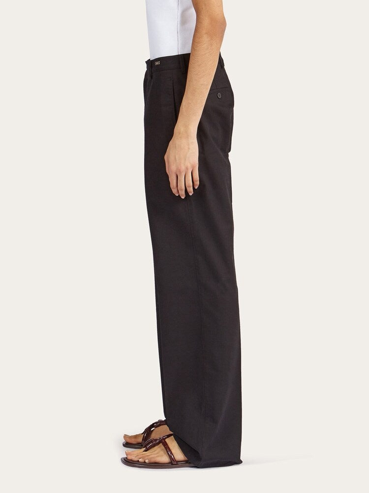 FERRAGAMO MEN'S BLACK TAILORED COTTON TROUSERS