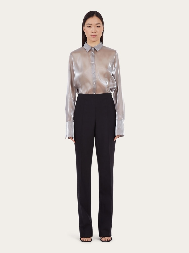 FERRAGAMO WOMEN'S BLACK WOOL STRAIGHT TROUSERS