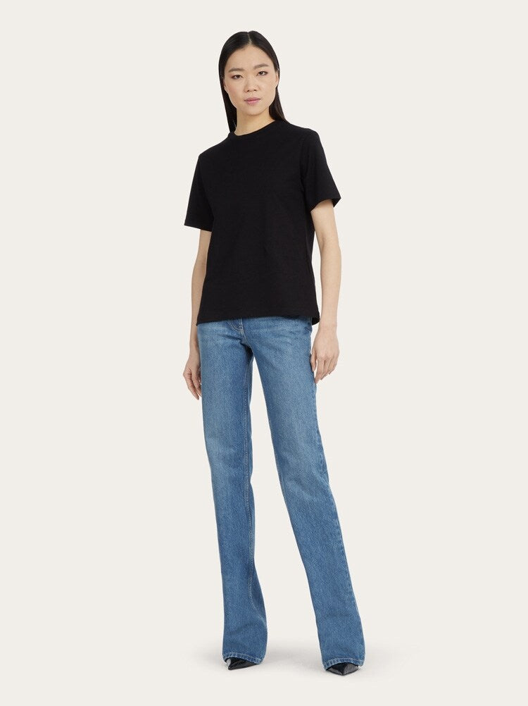 FERRAGAMO WOMEN'S LIGHT BLUE COTTON TROUSERS