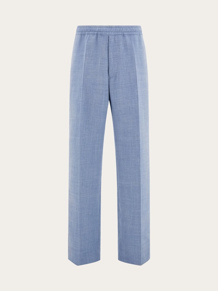 FERRAGAMO MEN'S LIGHT BLUE WOOL BLEND TROUSERS