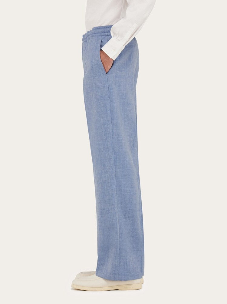 FERRAGAMO MEN'S LIGHT BLUE WOOL BLEND TROUSERS