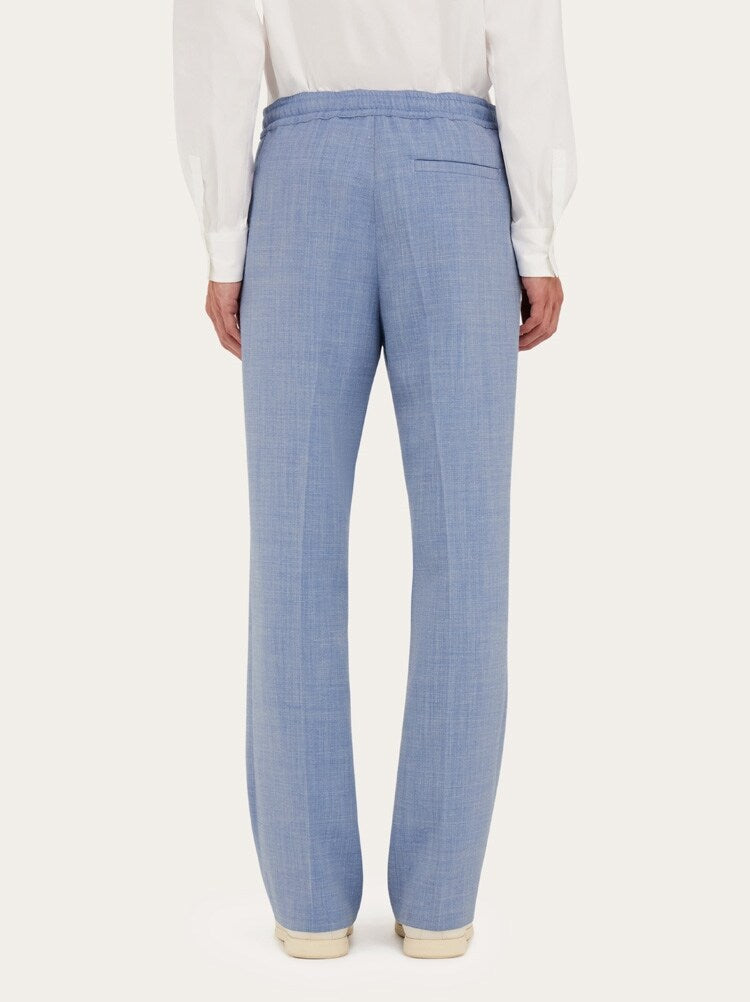 FERRAGAMO MEN'S LIGHT BLUE WOOL BLEND TROUSERS