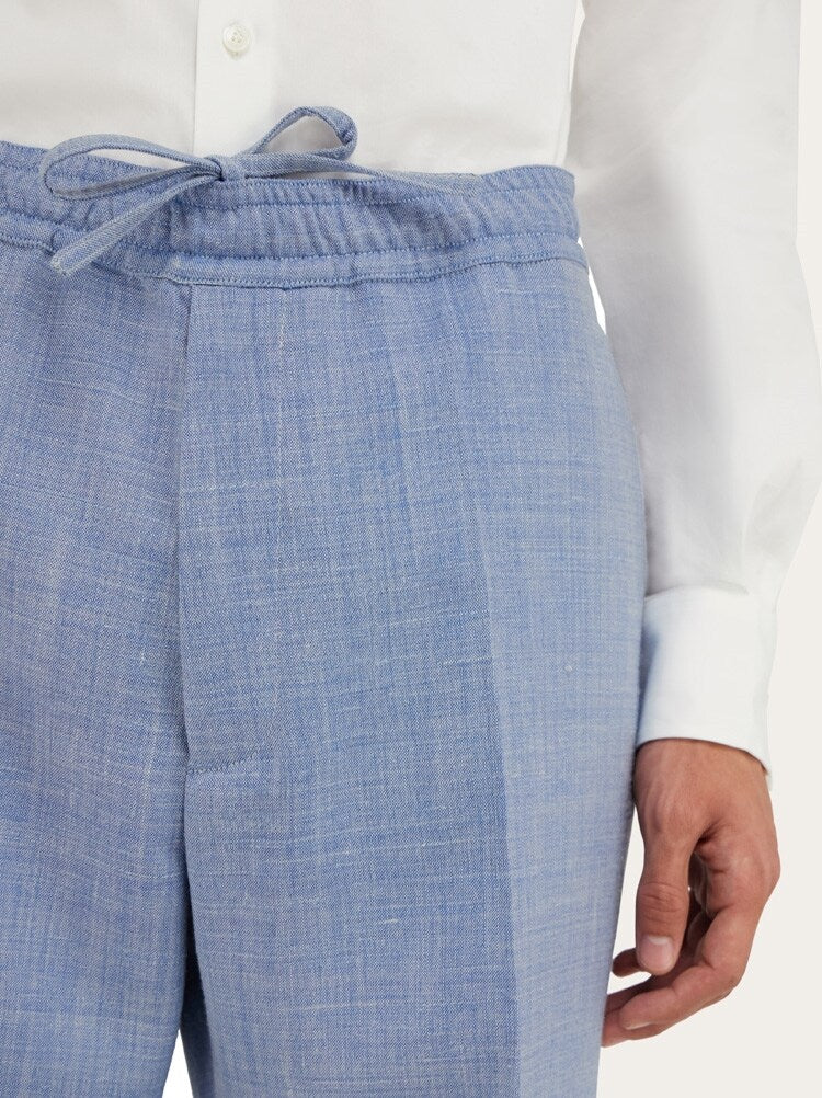FERRAGAMO MEN'S LIGHT BLUE WOOL BLEND TROUSERS