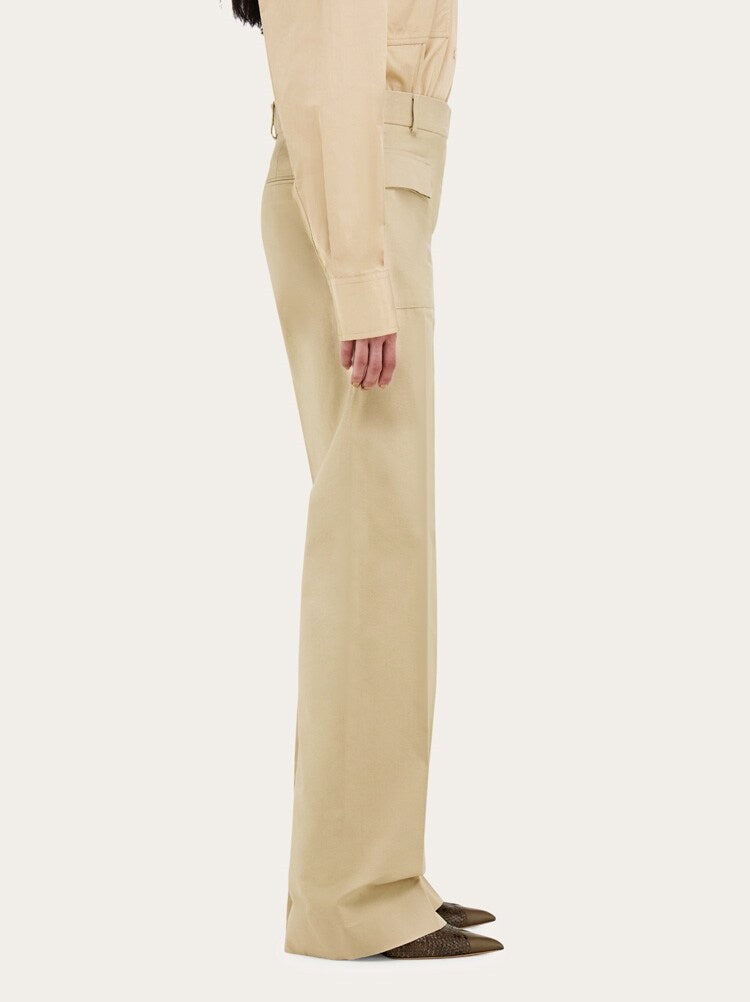 FERRAGAMO WOMEN'S BEIGE STRAIGHT COTTON TROUSERS