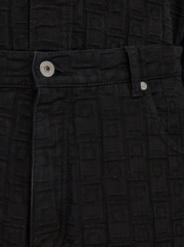 FERRAGAMO MEN'S BLACK JACQUARD COTTON TROUSERS