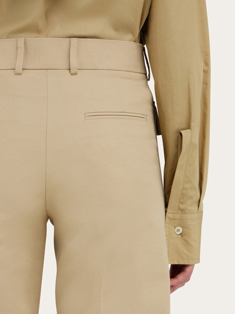 FERRAGAMO WOMEN'S BEIGE STRAIGHT COTTON TROUSERS