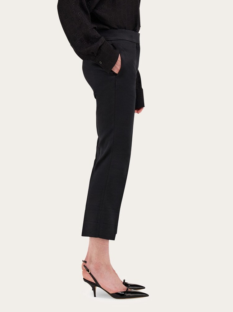 FERRAGAMO WOMEN'S BLACK WOOL BLEND TROUSERS