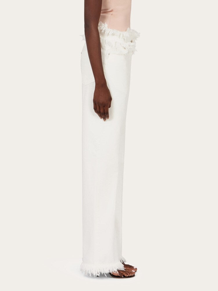 FERRAGAMO WOMEN'S WHITE HIGH WAIST TROUSERS