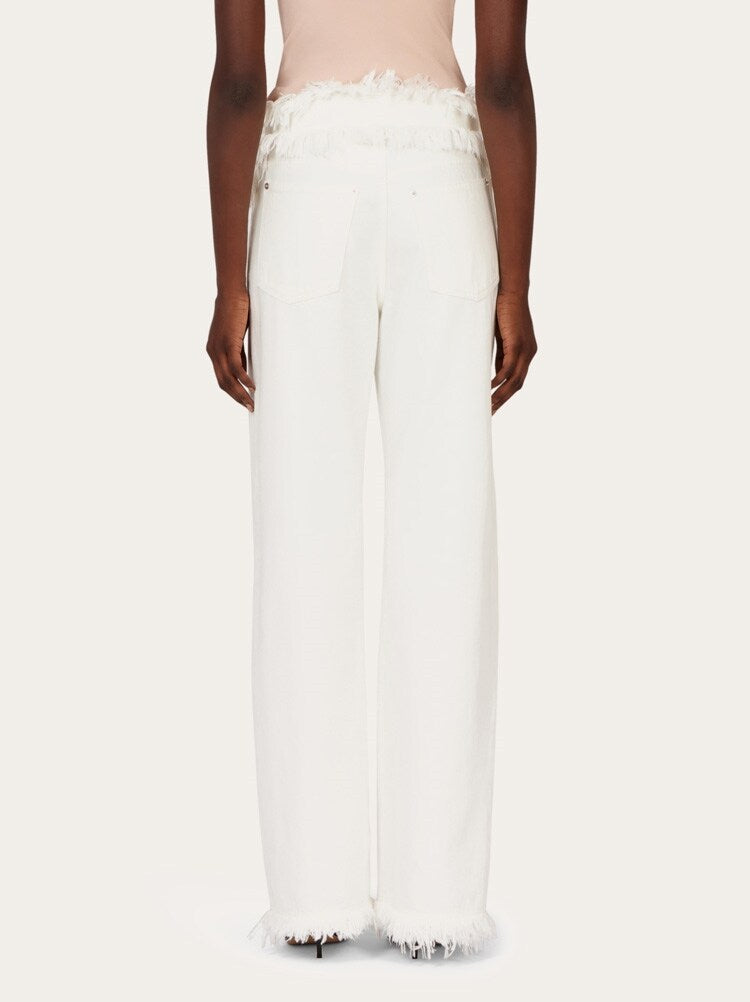 FERRAGAMO WOMEN'S WHITE HIGH WAIST TROUSERS
