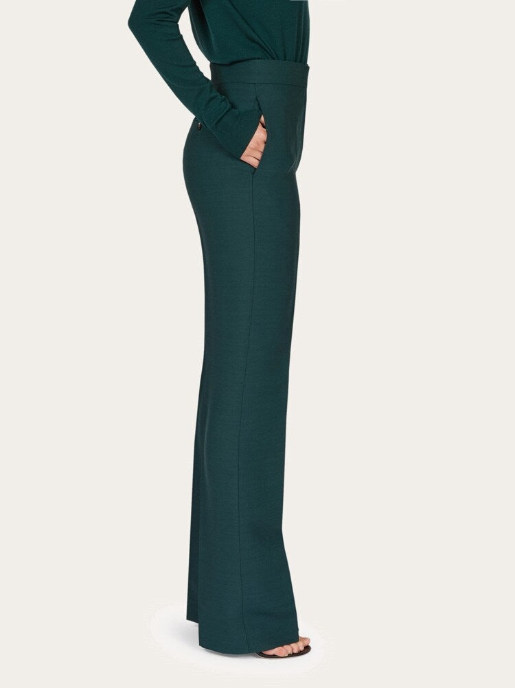 FERRAGAMO WOMEN'S DARK GREEN TAILORED TROUSERS