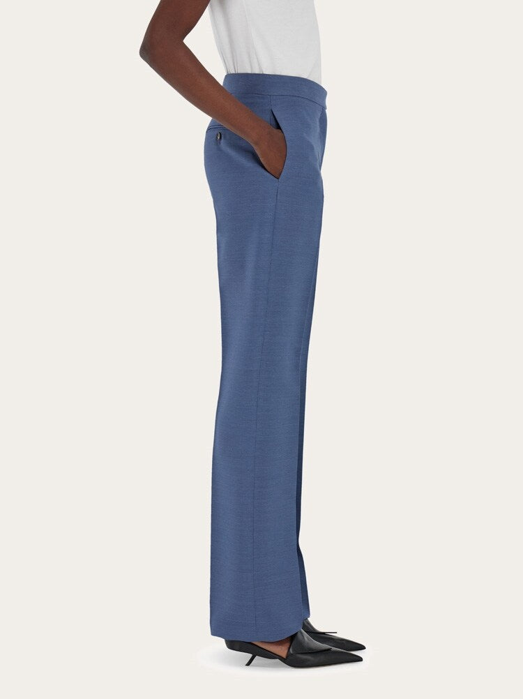 FERRAGAMO WOMEN'S BLUE WOOL BLEND TROUSERS
