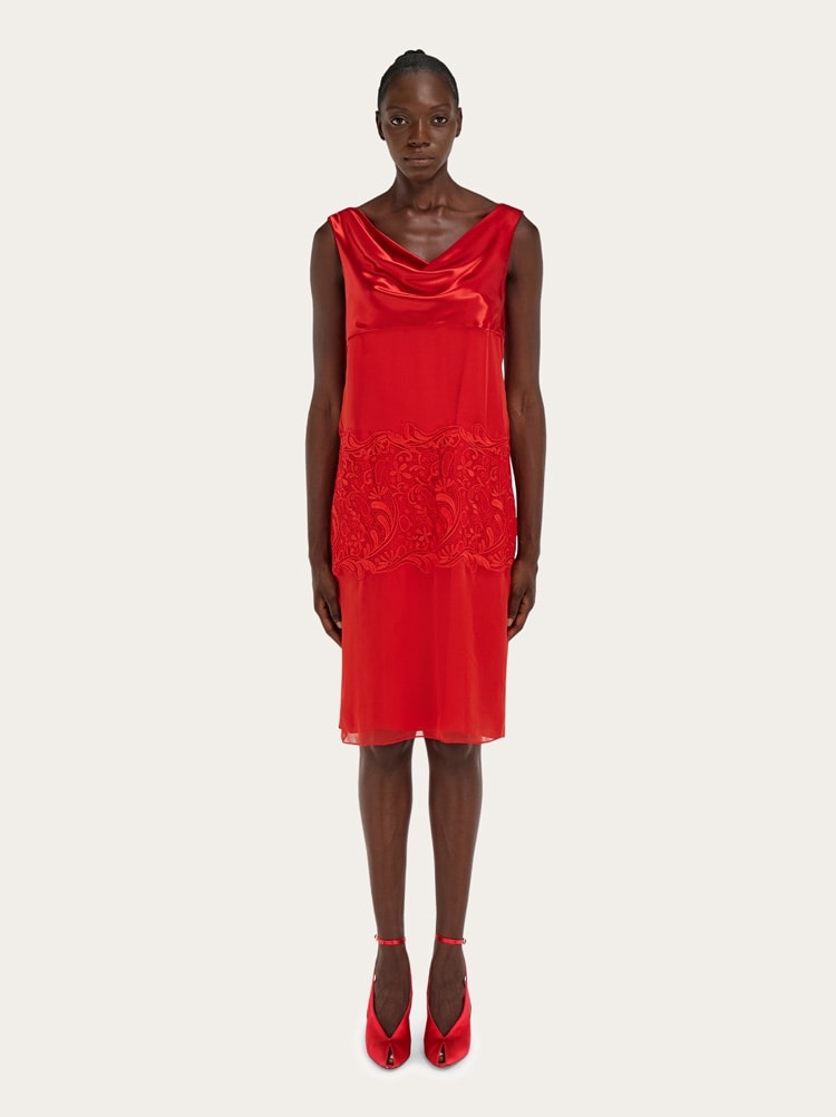 FERRAGAMO WOMEN'S RED SILK LACE DRESS