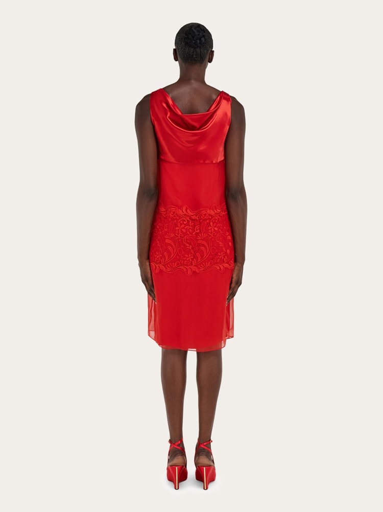 FERRAGAMO WOMEN'S RED SILK LACE DRESS