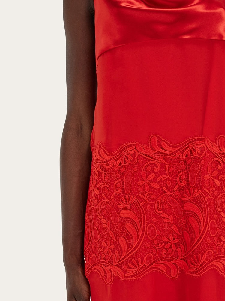 FERRAGAMO WOMEN'S RED SILK LACE DRESS
