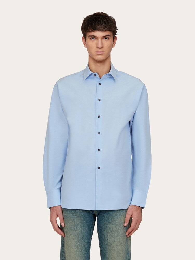 FERRAGAMO MEN'S LIGHT BLUE COTTON SHIRT