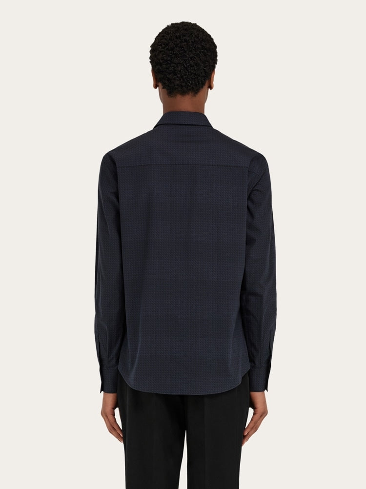 FERRAGAMO MEN'S BLACK TEXTURED COTTON SHIRT
