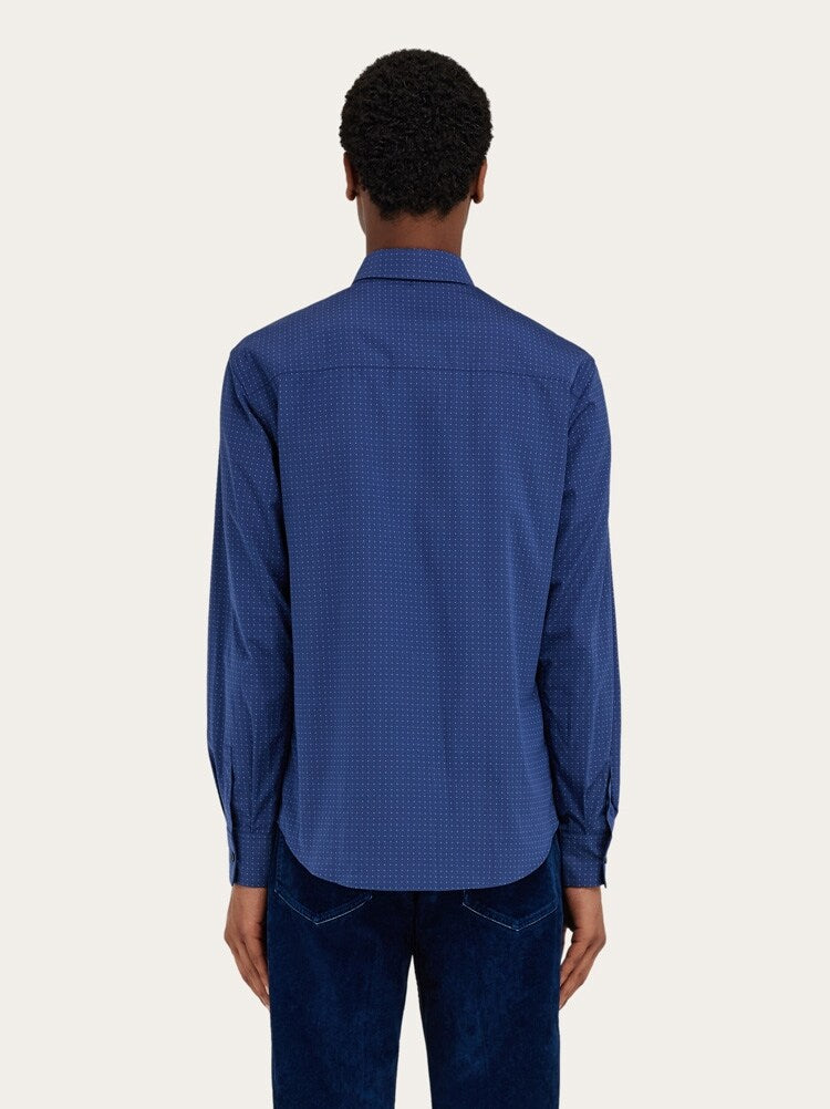 FERRAGAMO MEN'S NAVY COTTON DRESS SHIRT