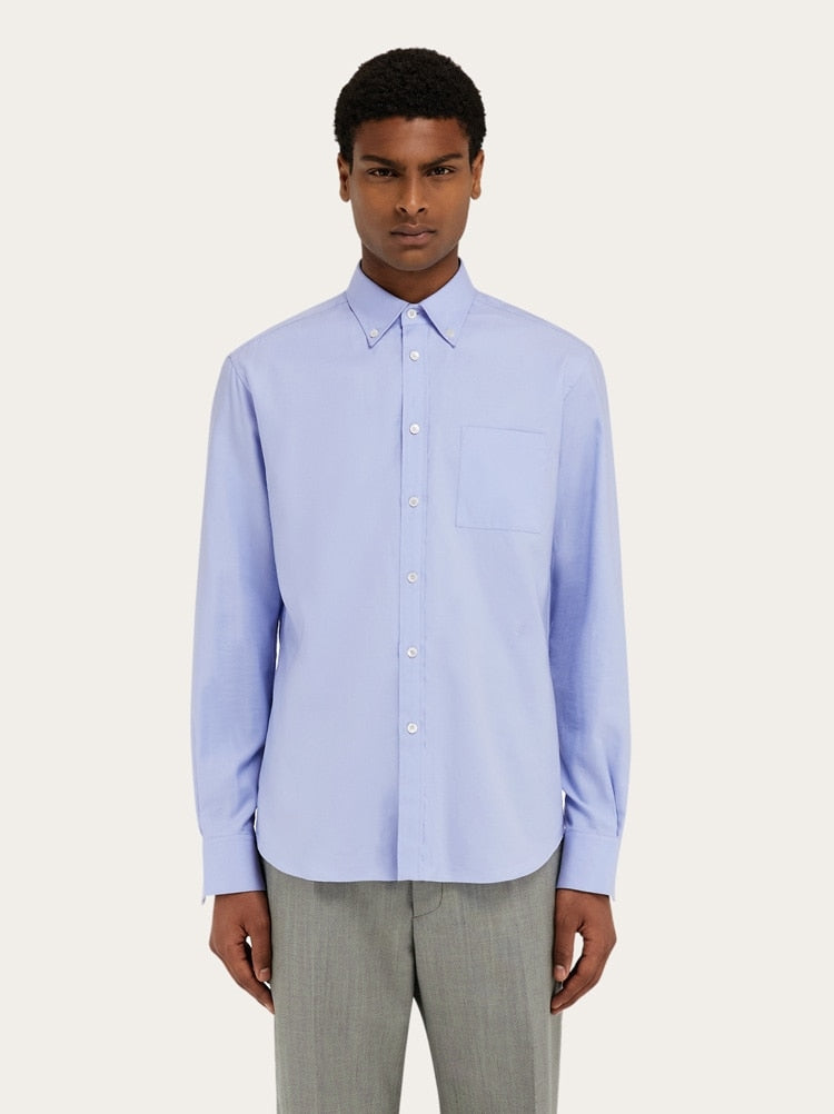 FERRAGAMO MEN'S LIGHT BLUE COTTON SHIRT