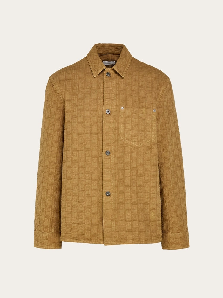 FERRAGAMO MEN'S CAMEL TEXTURED COTTON SHIRT