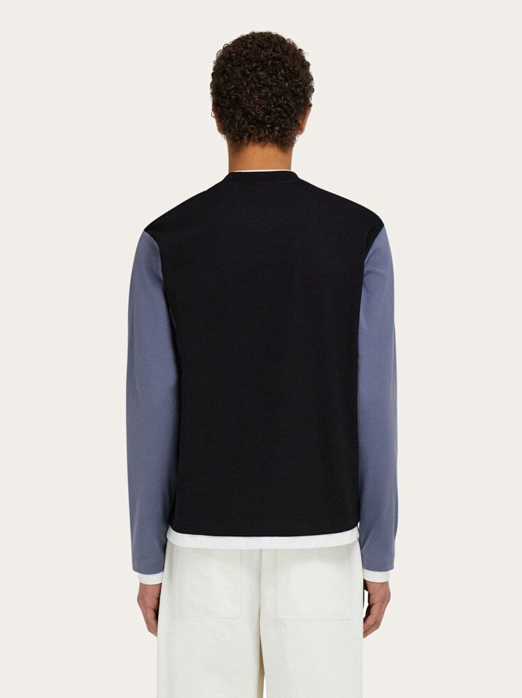 FERRAGAMO MEN'S BLACK AND BLUE COTTON SHIRT