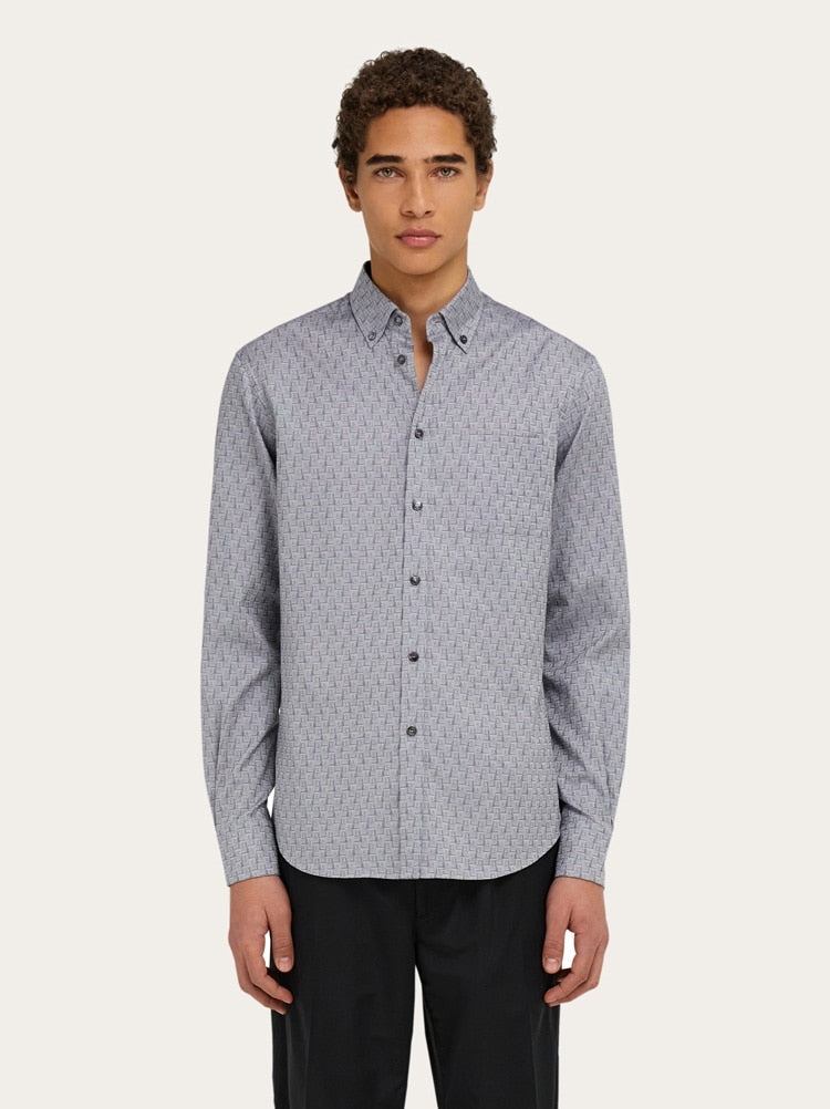 FERRAGAMO MEN'S LIGHT GREY PATTERNED SHIRT