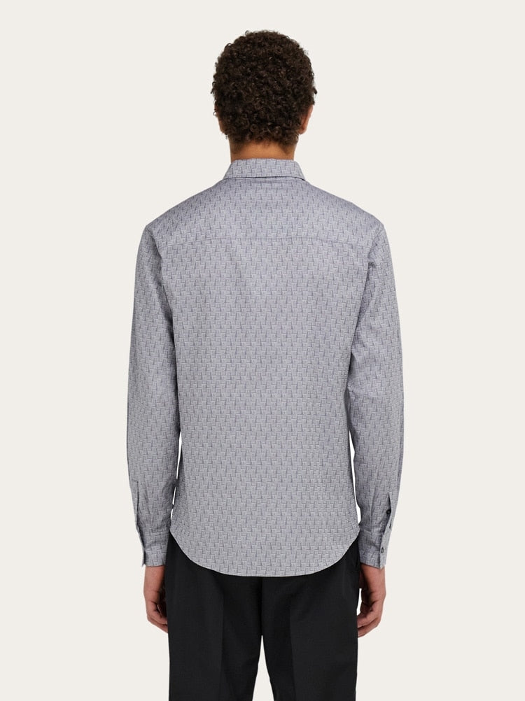 FERRAGAMO MEN'S LIGHT GREY PATTERNED SHIRT