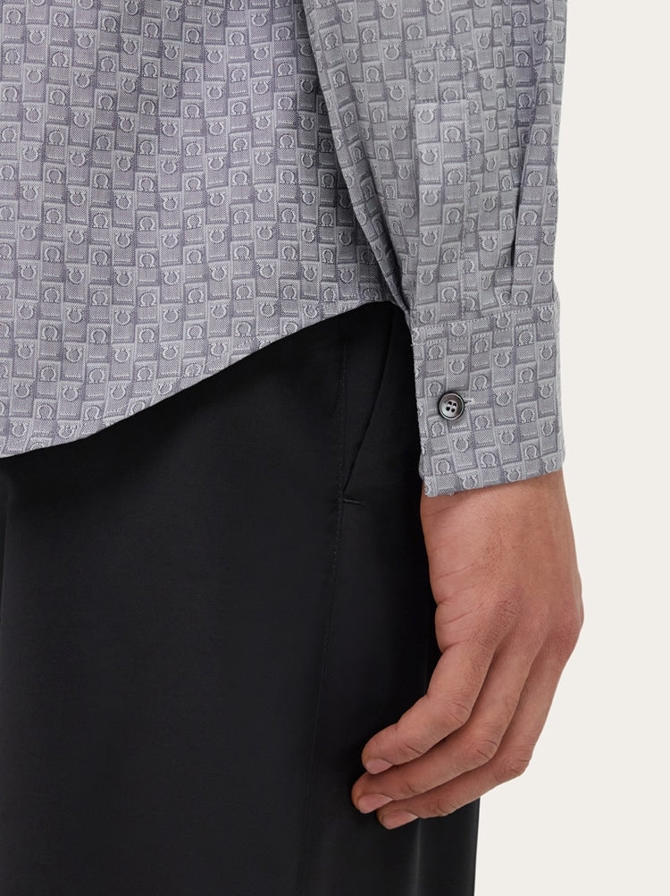 FERRAGAMO MEN'S LIGHT GREY PATTERNED SHIRT