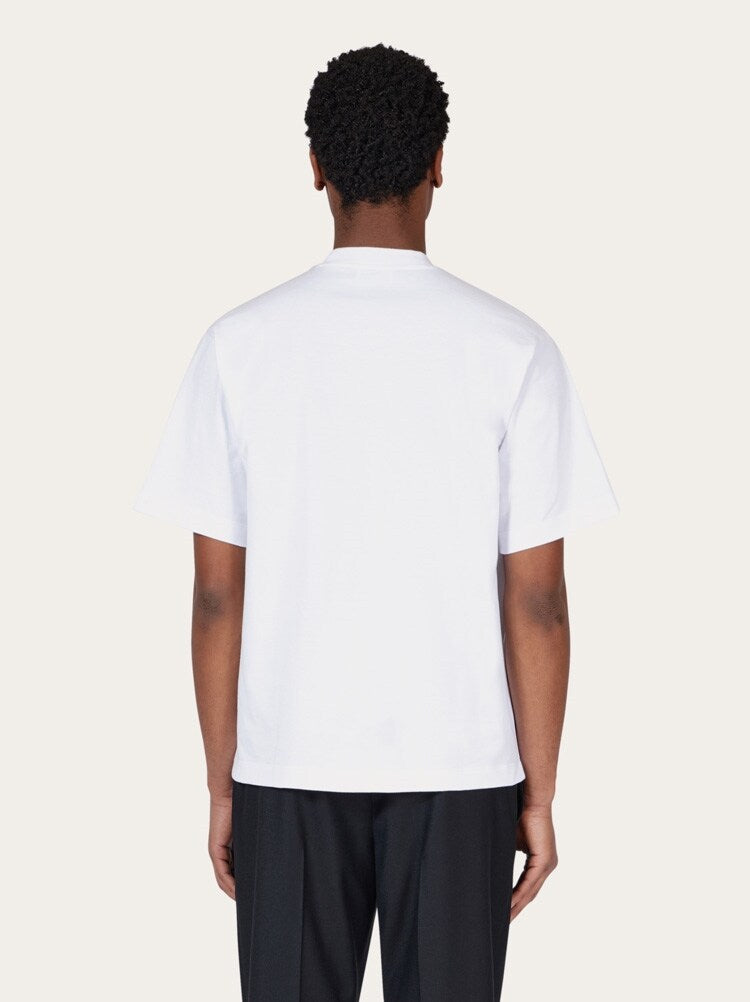 FERRAGAMO MEN'S WHITE COTTON LOGO SHIRT