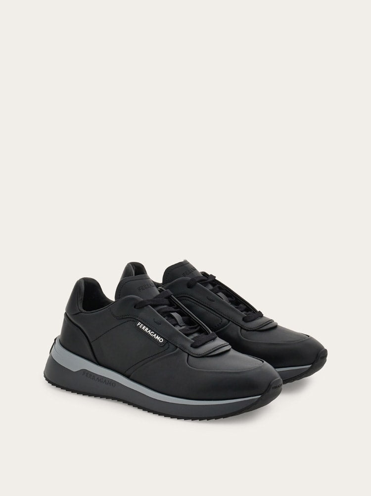 FERRAGAMO MEN'S BLACK LEATHER CASUAL SHOES