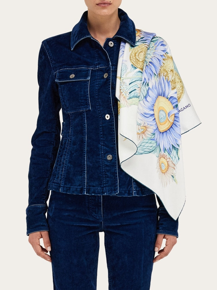 FERRAGAMO WOMEN'S WHITE SILK FLORAL SCARF