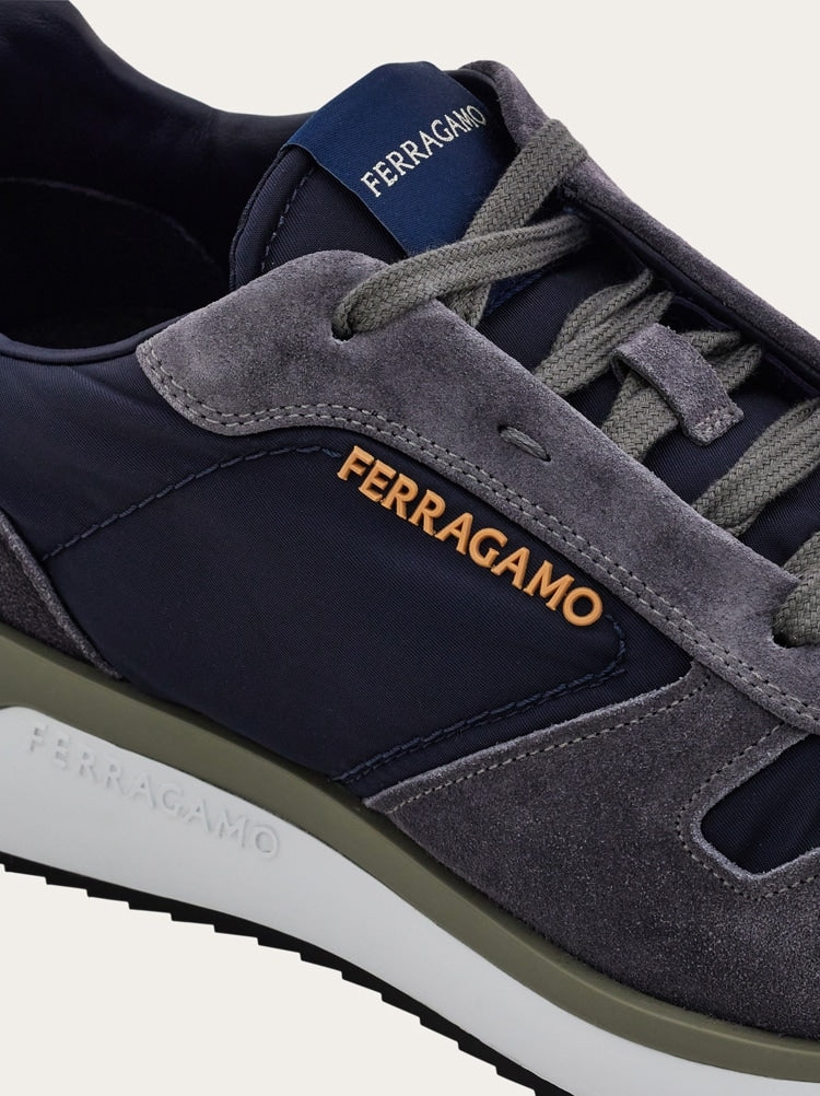 FERRAGAMO MEN'S NAVY MIXED MATERIAL SNEAKERS