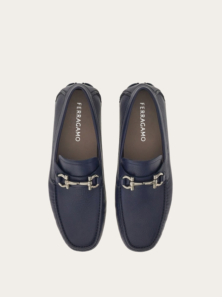 FERRAGAMO MEN'S BLUE CALF LEATHER LOAFERS