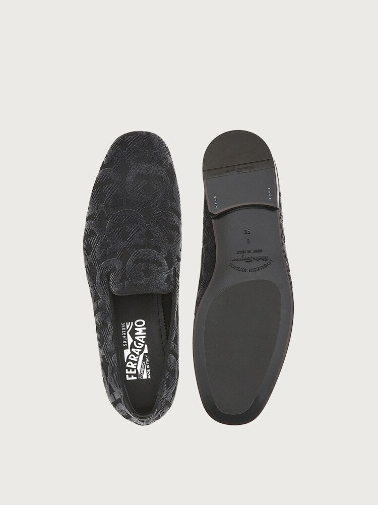 FERRAGAMO MEN'S BLACK JACQUARD FABRIC SHOES