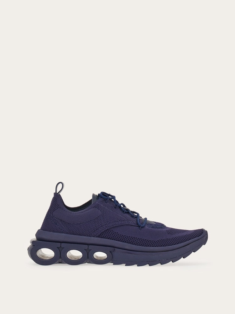 FERRAGAMO MEN'S NAVY FABRIC MESH SNEAKERS