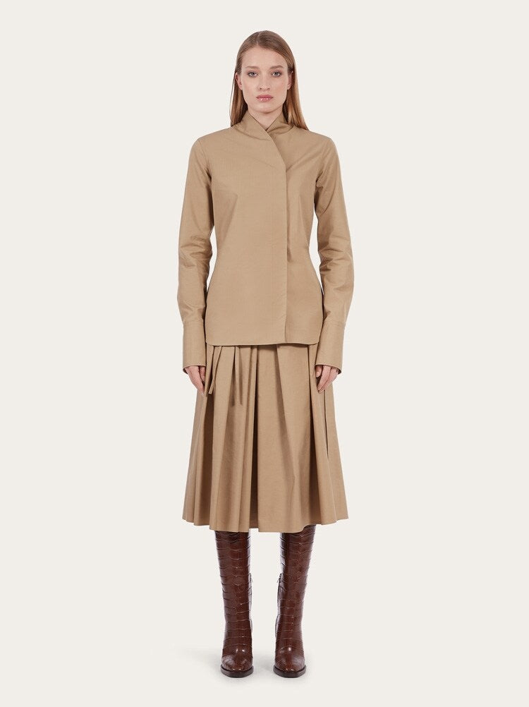 FERRAGAMO WOMEN'S BEIGE COTTON FITTED SHIRT