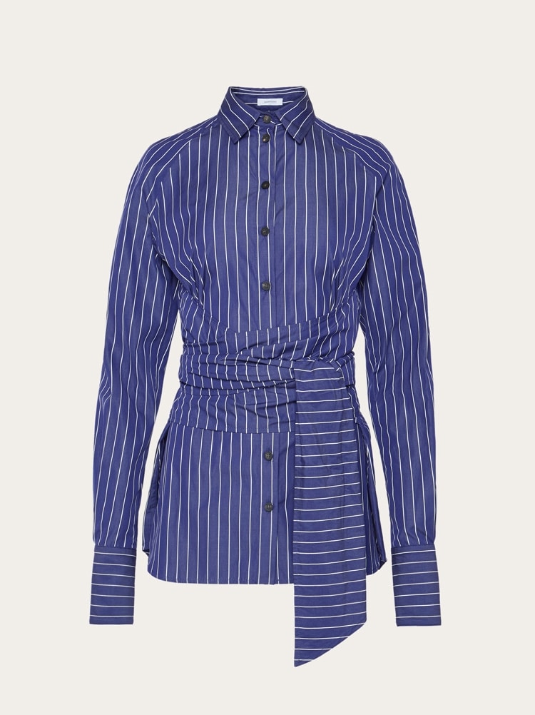 FERRAGAMO WOMEN'S BLUE STRIPED COTTON SHIRT