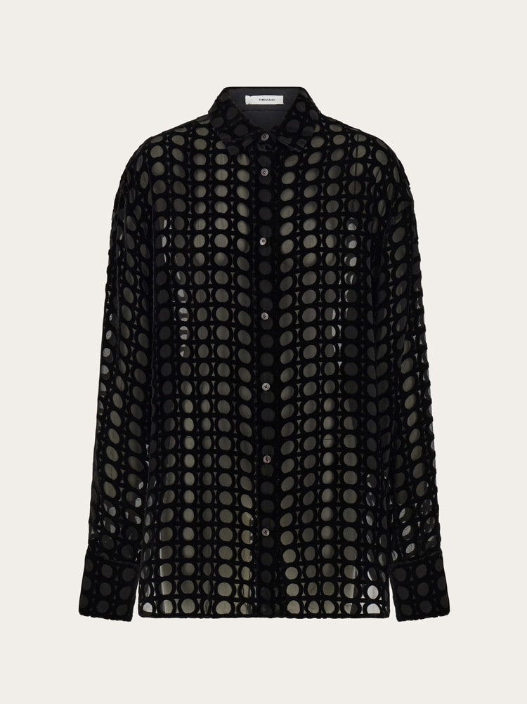 FERRAGAMO WOMEN'S BLACK SHEER CIRCLE SHIRT