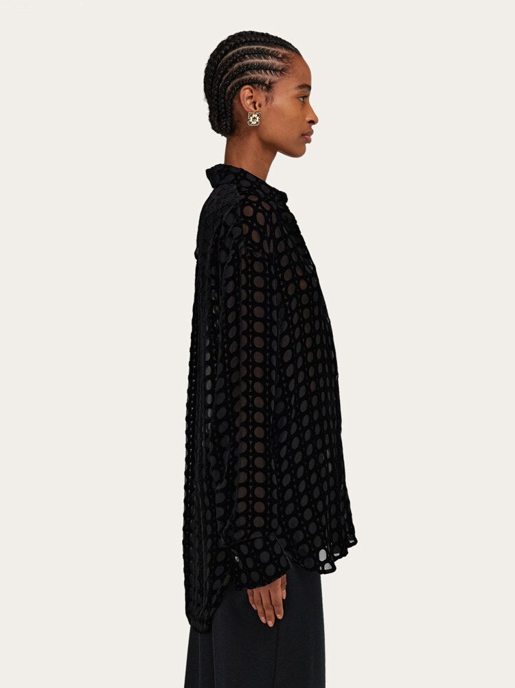FERRAGAMO WOMEN'S BLACK SHEER CIRCLE SHIRT