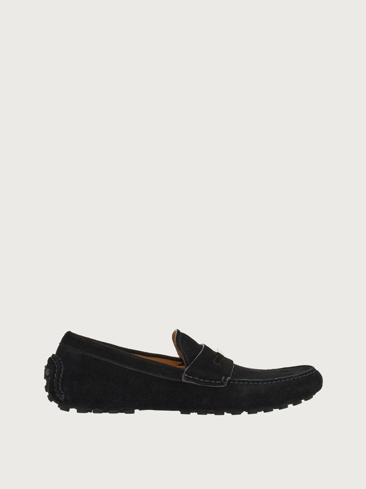 FERRAGAMO MEN'S BLACK SUEDE DRIVING SHOES