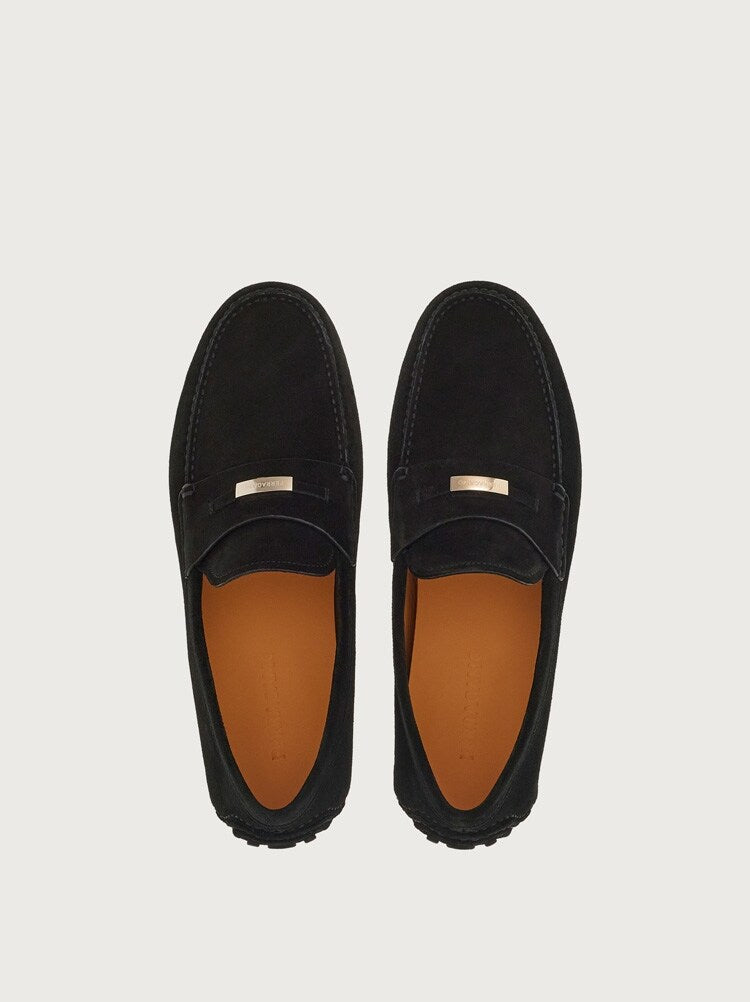 FERRAGAMO MEN'S BLACK SUEDE DRIVING SHOES