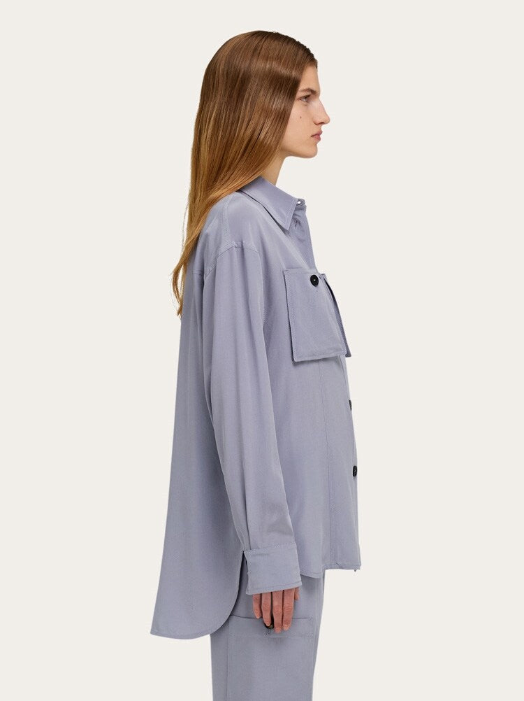FERRAGAMO WOMEN'S LAVENDER SILK OVERSIZED SHIRT