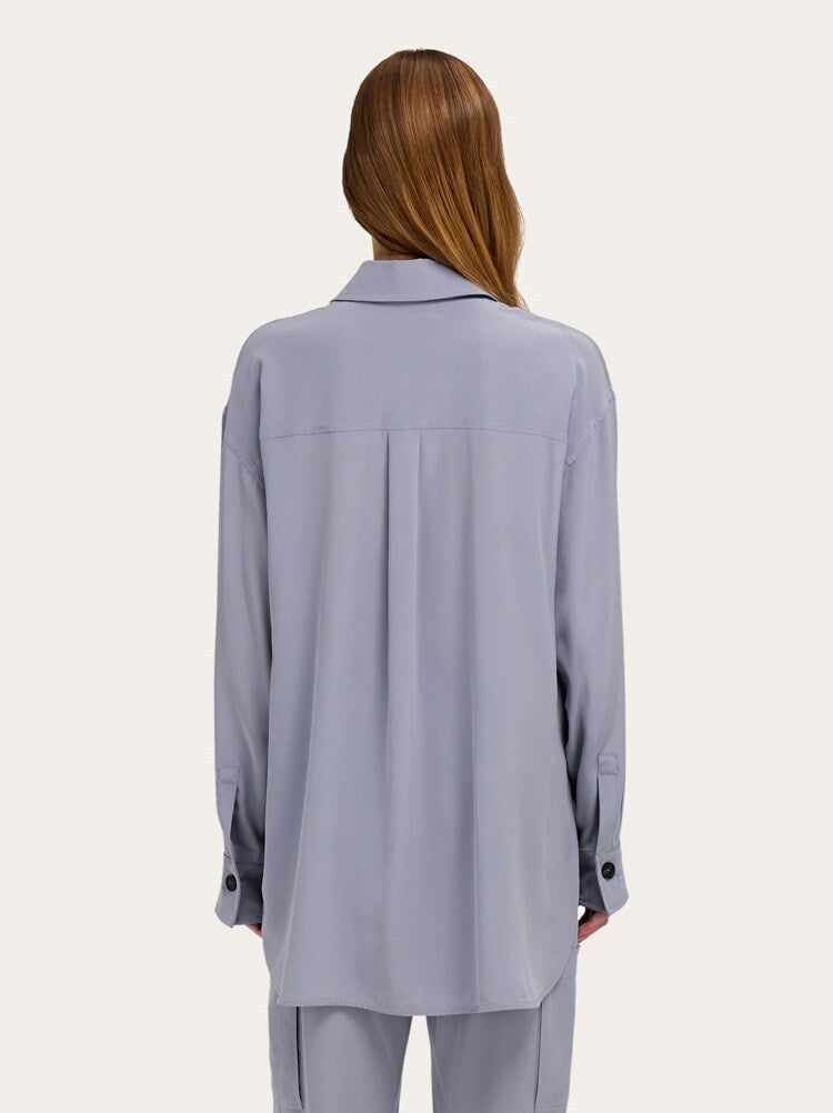 FERRAGAMO WOMEN'S LAVENDER SILK OVERSIZED SHIRT