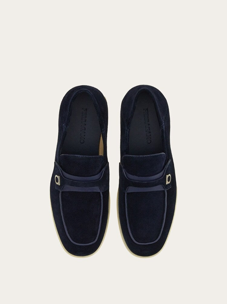 FERRAGAMO MEN'S NAVY SUEDE LOAFER SHOES