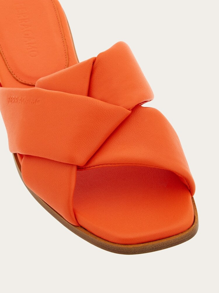 FERRAGAMO WOMEN'S ORANGE LAMBSKIN SLIDE SANDALS